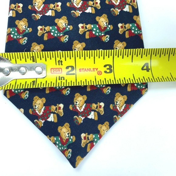 Como Seda Necktie Christmas Bear in Polka Dot Pj's Navy Blue Green Red White Tie - Picture 8 of 9